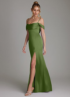 Azazie Nira Vestidos de damas de honor Vestido de Enebro de Satén Elástico de Corte Sirena con Corsé image7