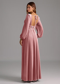 Azazie Norah Bridesmaid Dresses Dusty Rose A-Line Long Sleeve Velvet Dress image3