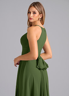 Azazie Denver Vestidos de madrinha de casamento Vestido Oliva de Chiffon de Linha A com Plissado image2