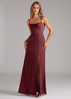 Azazie Callan Vente finale Robe Trapèze Convertible en Satin extensible Plissée Burgundy image5