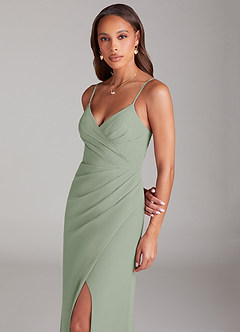 Azazie Maci Robes de demoiselle d'honneur Robe Fourreau en Mousseline de soie Plissée Vert Sauge image2