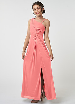 Azazie Brooke Junior Abito A-Line in Maglia Plissettato Corallo image3