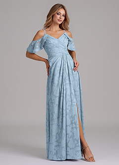 Azazie Dakota Bridesmaid Dresses Sky Blue A-Line Off the Shoulder Floral Burnout Dress image5
