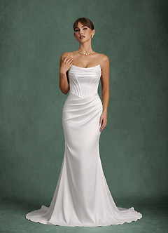 Azazie Sadie Robes de mariée Robe Sirène en Satin extensible Blanc De Diamant image6