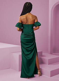 Barbie ♥ Azazie Bridesmaid Dresses Emerald Sheath Off the Shoulder Stretch Satin Convertible Dress image9