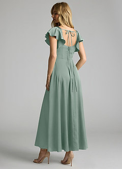 Azazie Bondi Bridesmaid Dresses Silver Sage A-Line Ruched Stretch Satin Dress image2