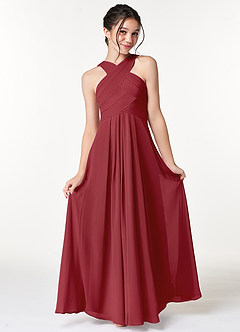 Azazie Kaleigh Junior Pomegranate A-Line Pleated Chiffon Dress image4