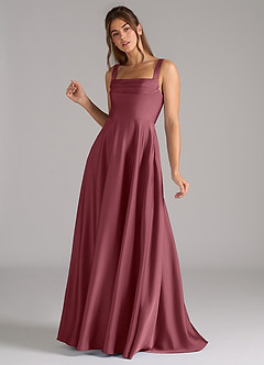 Azazie Shaude Bridesmaid Dresses Desert Rose A-Line Pleated Stretch Satin Dress image5