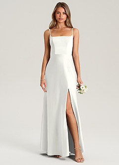 Azazie Lidia Abiti da Damigella Abito Sirena in Raso Elasticizzato Spacco Laterale Bianco image11