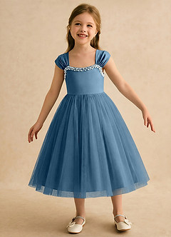 Azazie Yosemite Robe Demoiselle D'honneur Fillette Robe Princesse en Tulle Encolure en Forme de Cœur Bermude image4