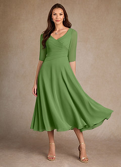 Azazie Durant Mère de la mariée Robes Robe Trapèze en Mousseline de soie Plissée Basilic image2