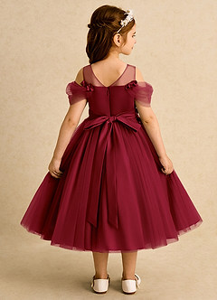 Azazie Juni Flower Girl Dresses Burgundy Ball-Gown Pleated Tulle Dress image2