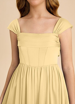 Azazie Hattie Junior Butter A-Line Pleated Stretch Satin Dress image9