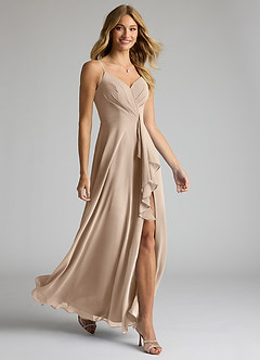 Azazie Akita Bridesmaid Dresses Taupe A-Line Chiffon Dress image2