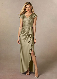 Azazie Anderson Kleider für die Brautmutter A-Linie Plissee Stretch-Satin Kleid Moosgrün image1