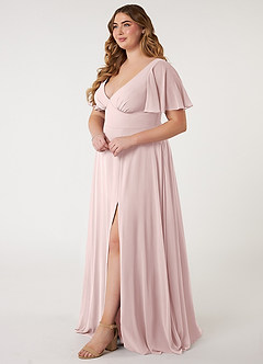 Azazie Kimber Bridesmaid Dresses Blushing Pink A-Line Flounce Sleeve Chiffon Dress image8