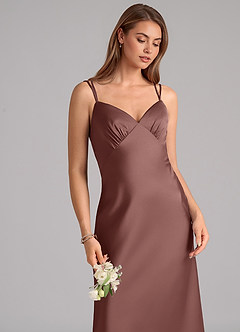 Azazie Suttona Bridesmaid Dresses Espresso A-Line Pleated Stretch Satin Dress image7