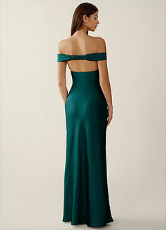 Gwendonme Peacock Satin Crystal Linen Prom Dress image2