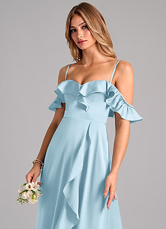 Azazie Lyra Vestidos de damas de honor Vestido de Azul Cielo de Satén Elástico de Corte en A Convertible con Vestidos sin tirantes image7