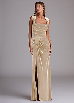 Azazie Genesis Bridesmaid Dresses Champagne Sheath Pleated Velvet Dress image3