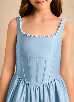 Azazie Enid Girls Formal Flower Girl Dresses Powder Blue A-Line Beaded Stretch Satin Dress image6