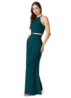 Azazie Kenzi Abiti da Damigella Tuta in Chiffon Plissettato Pino image3