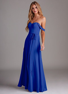 Azazie Aaron Bridesmaid Dresses Royal Blue A-Line Off the Shoulder Chiffon Convertible Dress image5