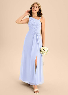 Azazie Brooke Junior Vestido de Lavanda de Gasa de Corte en A con Corte Lateral image3