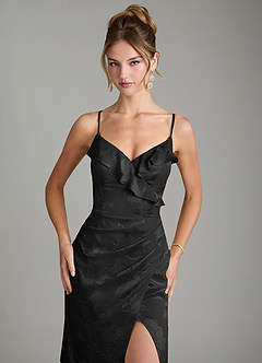Azazie Larsa Bridesmaid Dresses Black Mermaid Ruched Floral Jacquard Burnout Dress image5
