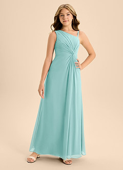 Azazie Brooke Junior Abito A-Line in Chiffon Spacco Laterale Acqua image4