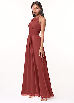 Azazie Bonnie Bridesmaid Dresses Terracotta A-Line Keyhole Ruched Chiffon Dress image3