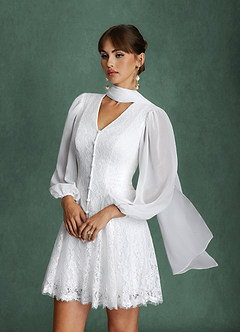 Azazie Dionne Wedding Dresses Diamond White A-Line Lace Dress image2