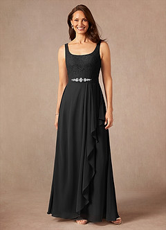 Azazie Ainsling Mother of the Bride Dresses Black A-Line Square Neckline Lace Chiffon Dress image3