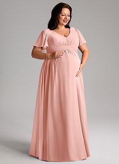 Azazie Verna Maternity Bridesmaid Dresses A-Line V-Neck Ruched Chiffon Floor-Length Dress image10