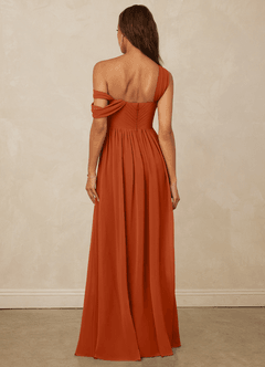 Christian Siriano Bridal for Azazie 1014 Bridesmaid Dresses Burnt Orange A-Line Off the Shoulder Chiffon Dress image3