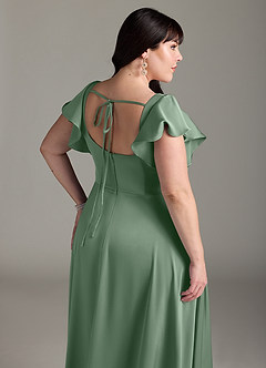 Azazie Bondi Bridesmaid Dresses Matcha A-Line Bow Stretch Satin Dress image12