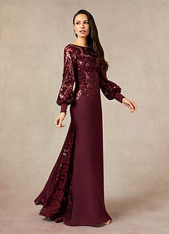 Azazie Caroline Mother of the Bride Dresses Cabernet Mermaid Sequins Lace Dress image3