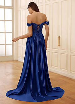 Rowane Blu Reale Abito da ballo in pizzo trasparente con strass e corsetto image9