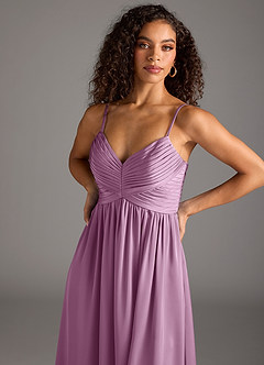 Azazie Alia Bridesmaid Dresses Wisteria A-Line Pleated Stretch Satin Dress image3