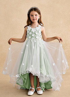 Azazie Celia vestidos de niña de las flores Vestido de Salvia Polvorienta de Tul de Corte En A con Encaje image4