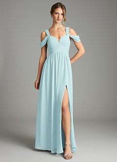 Azazie Lianne Bridesmaid Dresses Sea Glass A-Line Off the Shoulder Chiffon Dress image2