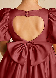 Azazie Muffin Flower Girl Dresses Rust A-Line with Sleeves Matte Satin Dress image4