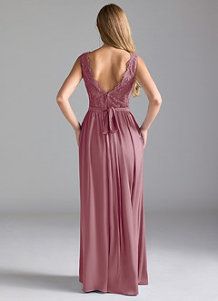 Azazie Elly Bridesmaid Dresses Vintage Mauve A-Line Lace Stretch Satin Dress image2