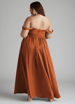 Azazie Morana Bridesmaid Dresses Cinnamon A-Line Off the Shoulder Stretch Satin Convertible Dress image14