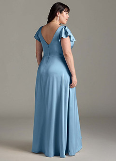 Azazie Omari Bridesmaid Dresses Steel Blue A-Line Stretch Satin Dress image9