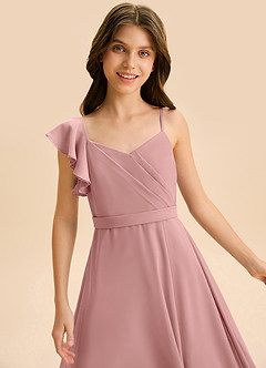 Azazie Kelsea Junior Abito A-Line in Chiffon Increspato Rosa Polverosa image7