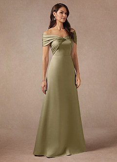 Azazie Amelia vestidos de madre de la novia Vestido de Musgo Verde de Satén Elástico de Corte En A con Vestidos sin tirantes image4