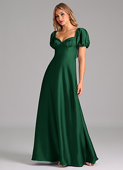 Azazie Fatima Bridesmaid Dresses Dark Green A-Line Pleated Stretch Satin Dress image4
