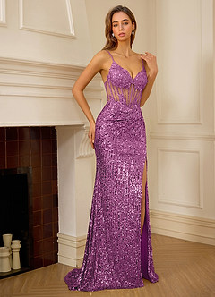 Dominsign Violet Robe de bal sirène corset brodée de sequins image5
