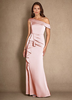 Azazie Hamptons Mother of the Bride Dresses Blushing Pink A-Line Pleated Stretch Satin Dress image4